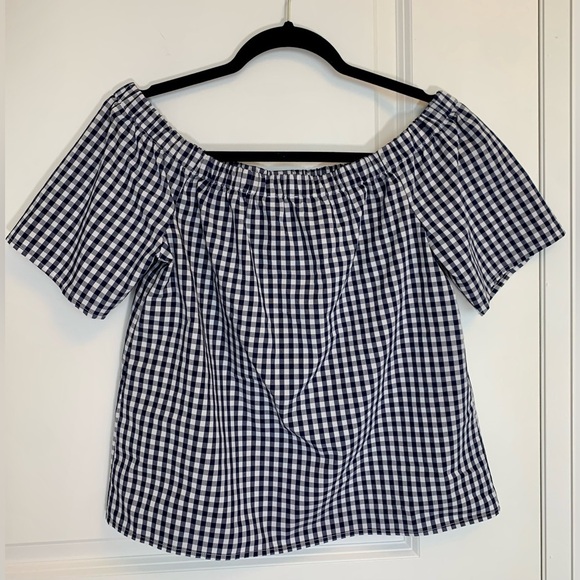Plaid  Off-the-Shoulder Top - Picture 2 of 4